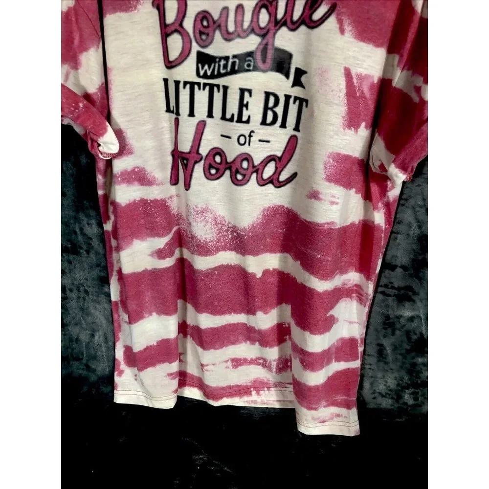 Bougie With A Little Bit Of Hood Women’s T-Shirt Tie Dye Bleached Extra Large - Picture 6 of 11